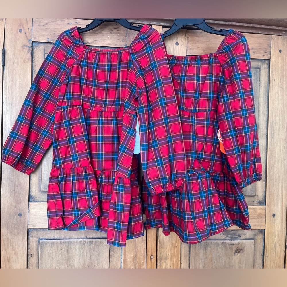 NWT - 2 Twin Girl’s 4T Tartan Long Sleeved Dresses